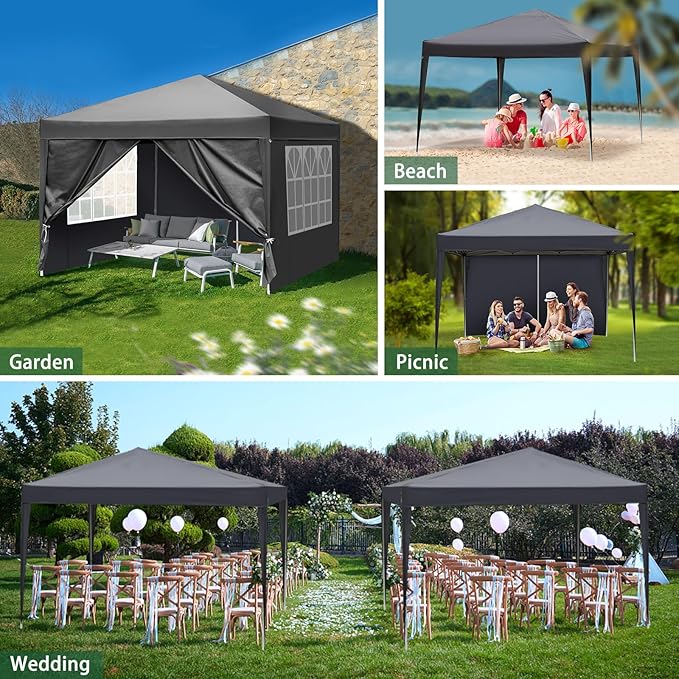 Outvita 10x10ft Ez Pop Up Canopy, Portable Instant Canopy Tent with 4 SideWalls for Outdoor Events, Party, Wedding, Birthday,Graduation Gray