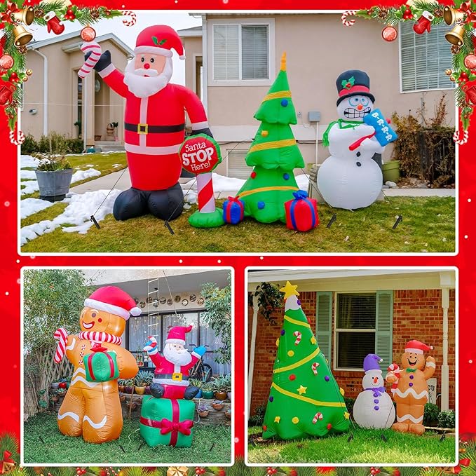JULMELON 24 Pieces Plastic Inflatable Stakes Set, Include Tent Stakes, Tethers Ropes and Hooks Heavy Duty Yard Ground Lawn Stakes for Halloween Christmas Holiday Outdoor Decorations(8.7in)