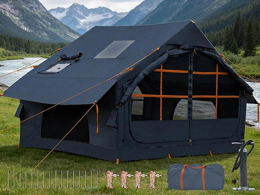 Inflatable Camping Tent,2/4/6/8 Person Glamping Inflatable Tents with Awning, Quick Setup Blow Up Tents with Pump, Waterproof Oxford Inflatable House for Camping, Air Glamping Hot Tents for Adult