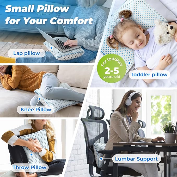Small Cooling Memory Foam Travel Pillows for Airplanes, Compressible Camping Pillow, Adjustable Shredded Foam Bed Pillow for Medium Firm Neck Knee Lumbar Support, Ideal Sleeping,Car,Backpacking
