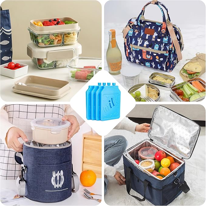 Ice Pack for Lunch Box and Cooler, BPA Free, Reusable and Long Lasting, Slim and Lightweight Design, Set of 4, （Blue）