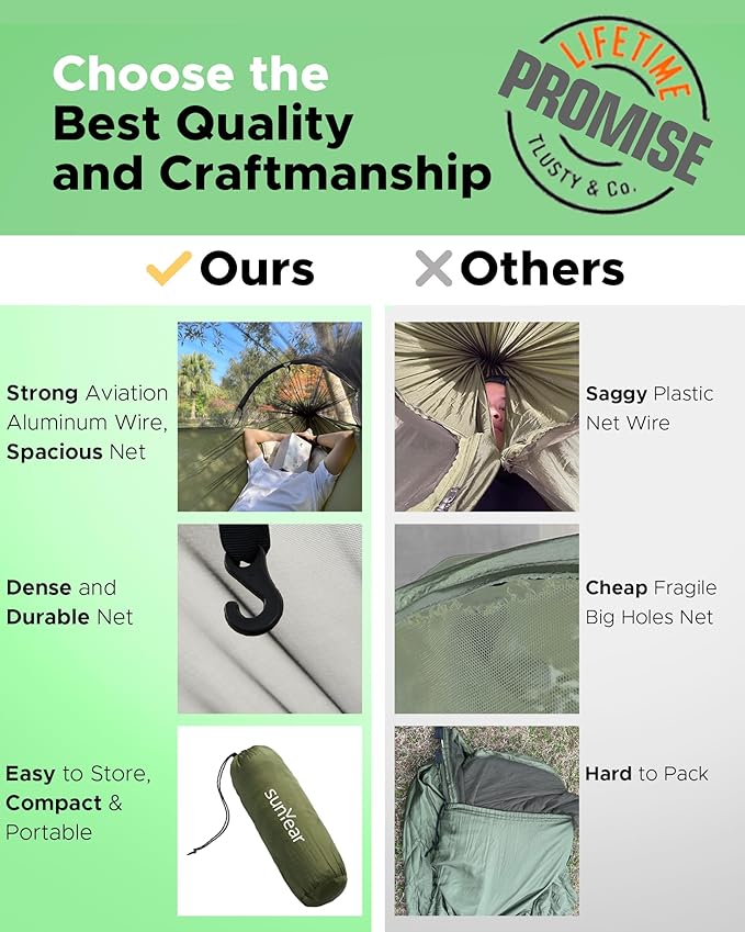 Sunyear Camping Hammock with Net - Double&Single Hammock with House-Like Net- Easy Setup & Pack, Lightweight & Portable, Perfect for Hiking, Backpacking, Outdoor Sleeping