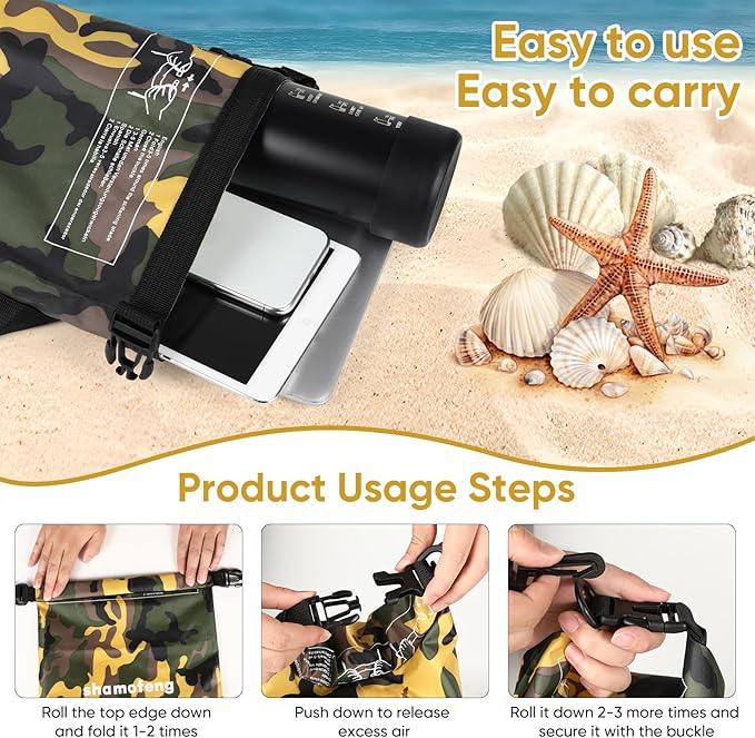 Waterproof Dry Bag 5L/10L/15L/20L/30L Roll Top Dry Storage Backpack with Phone Case, Collapsible Water Bottle, Sunglasses, Ear Band for Kayaking Boating Swimming Fishing Camping, Yellow 15L
