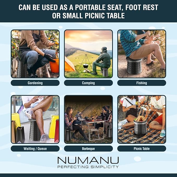 NUMANU 19.7" 2025 Upgraded XXL Collapsible Stool, Cushion & Carry Bag, 1000lbs Capacity 2.7-19.7"H, Heavy Duty Portable Telescopic Seat, Retractable Folding Chair or Travel Footrest, Gift for Outdoors