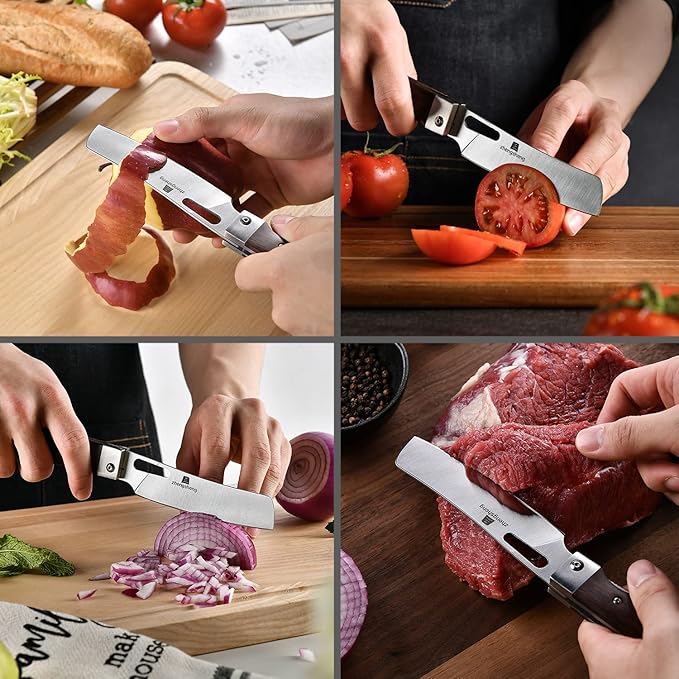 Folding Chef Knife with Nylon Pouch 4.8" Sharp 440A Stainless Steel Blade Wooden Handle Pocket Foldable Japanese Style Kitchen Knife for Outdoor Camping Cooking