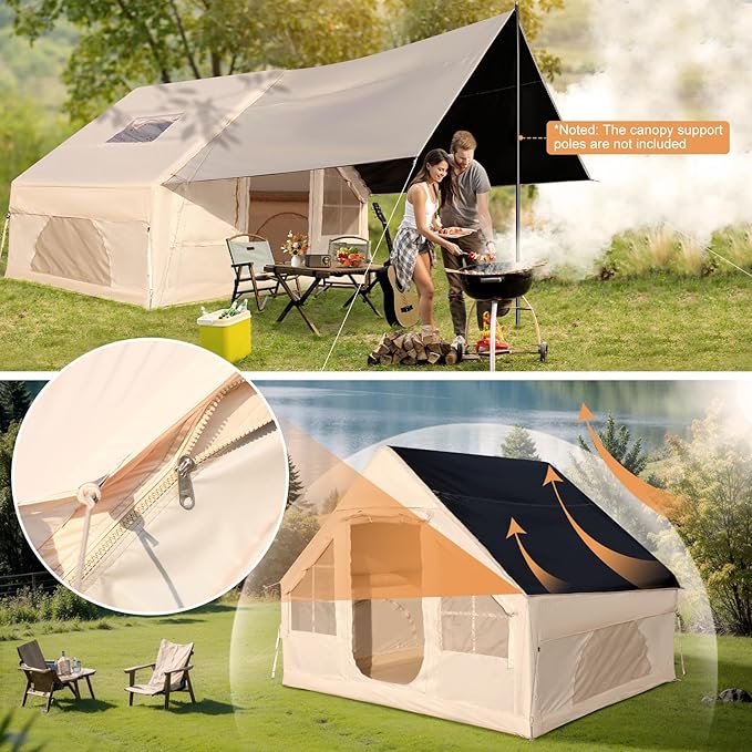 Tents for Camping - Inflatable Tent with PUM, Instant Setup Waterproof Tent, Oxford Fabric Camping Tent with Skylight, 3x2.4x2.2m Large Inflatable Camping Tent, 4 Season Family Tents for Camping