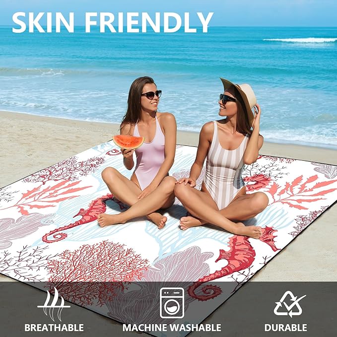 Beach Blanket, Sandproof Beach Mat, Waterproof Quick Drying Lightweight Outdoor Aztec Picnic Mat 79" X 83"/120"x108" for 2-8 Adults for Travel, Camping, Hiking