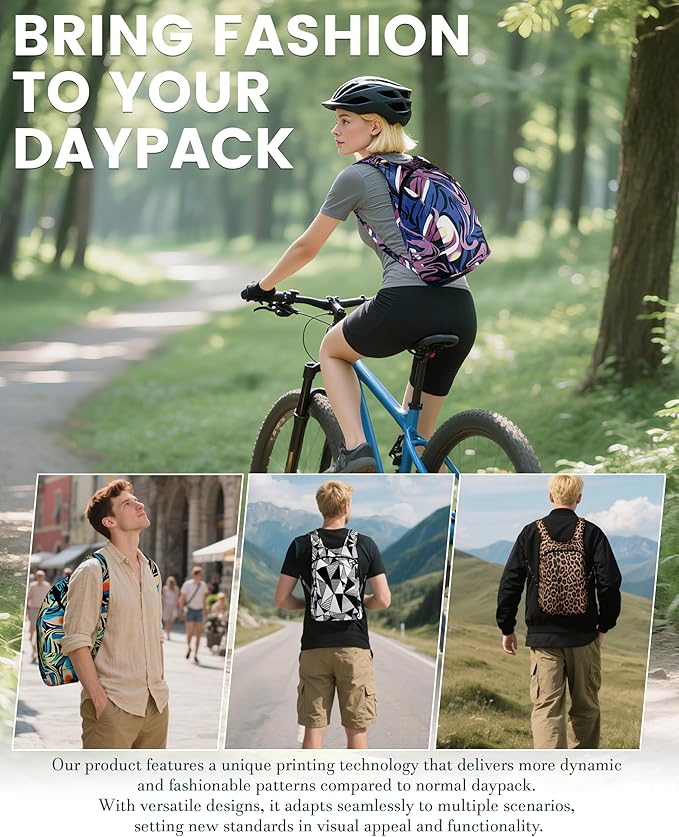 Pocket-Sized Hiking Daypack, Fashion patterns Lightweight 2.8oz, Water resistant Backpack for Women Men Camping (Sketch)