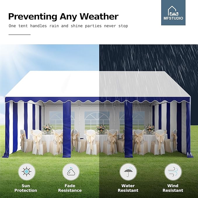 MFSTUDIO 16'x20' Party Tent, Outdoor Heavy Duty Party Tents with Removable Sidewalls, Large Canopy Tent Shelter for Outdoor Events Wedding Birthday, Blue