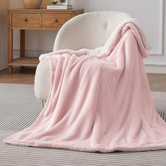 Bedsure GentleSoft Sherpa Fleece Throw Blanket for Couch - Thick and Warm, Soft Fuzzy Plush Throw Blanket for Winter, Pink, 50x60 Inches