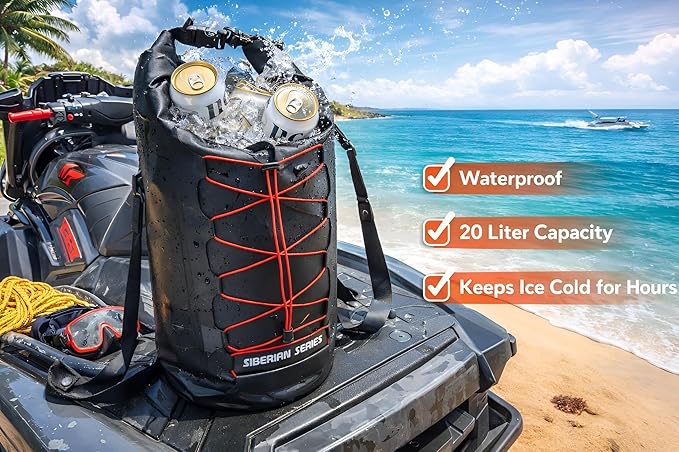 Marine Grade Waterproof Backpack Insulated Cooler Bag - Camping, Diving, Kayaking, Boating, Beach, Travel, Picnic, Food and Beverage, Siberian Series (20 Liter/5.3 Gallon)