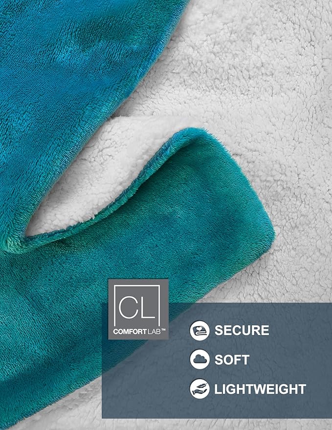 Comfort Lab Reversible Flannel Sherpa Throw Blanket - Elegant Fluffy Throw Blankets for Couch and Home Decor - Anti Pilling Non Shedding Cozy & Warm Fleece Throws - Baby/Pet (30" x 40") - Teal