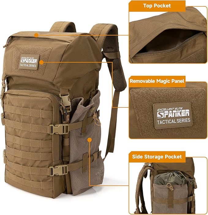 EXCELLENT ELITE SPANKER 40L Camping Hiking Backpack for Men and Women Tactical Military Backpack Large Rucksack Assault Pack Bag for Outdoor Camping, Hiking,Travel Backpacking(Coyote Brown)