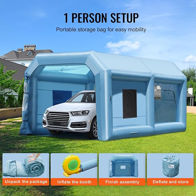 VEVOR Inflatable Paint Booth, 21 x 13.5 x 9.8 ft Inflatable Spray Booth, with 1100W Powerful Blower and Air Filter System, Large Furniture Painting, Portable Car Paint Booth for Medium-Sized Vehicles