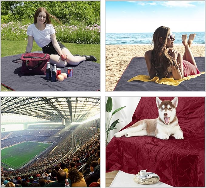 REDCAMP Large Waterproof Stadium Blanket for Cold Weather, Soft Warm Fleece Camping Blanket Windproof for Outdoor Sports, Red