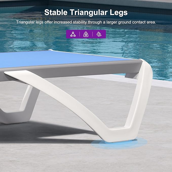 PURPLE LEAF Patio Chaise Lounge Chair Set Outside Aluminum Plastic Stackable Tanning Chairs with Side Table for Pool Sunbathing Beach Deck Outdoor Lounger, Royal Blue