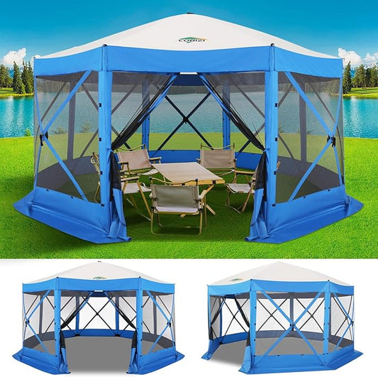 COBIZI 15x15 FT Pop Up Gazebo - Canopy Tent, Large Gazebos On Clearance,Instant Screened in Gazebo,carpas para Patio,Portable Screen Tents for 12-15 Persons Outdoor Camping, Backyard, Blue
