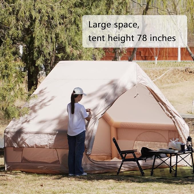 2025 Upgraded Waterproof Inflatable Camping Tent for 5-8 People, No Assembly Needed Luxury Glamping House, Oxford Fabric Inflatable Camping Tents with Hand Pump