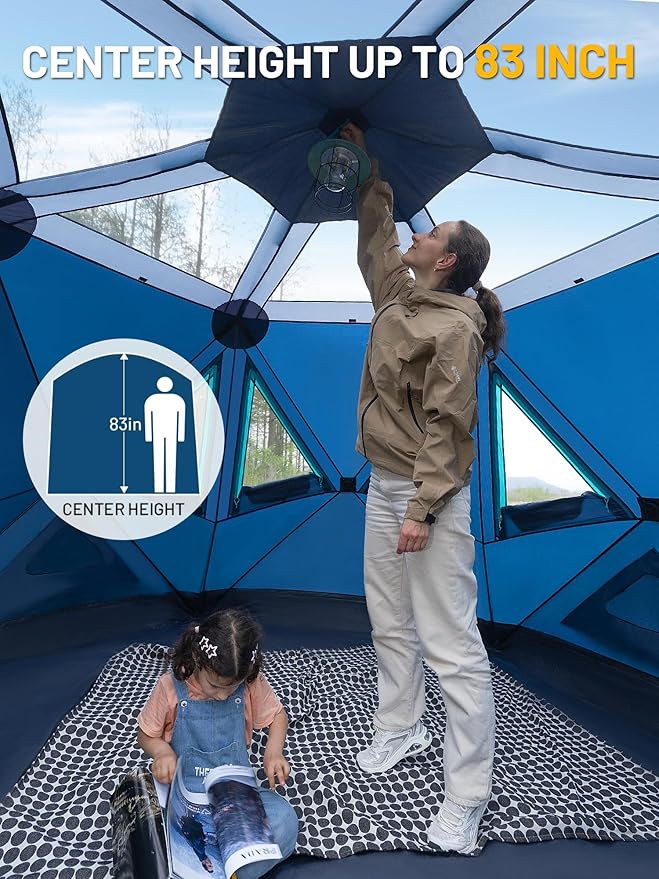 TIMBER RIDGE 4/6/8 Person Instant Pop Up Cabin Tent, Easy 60 Second Setup, Weather Resistant Camping Family Hub Tent with Rain Fly and Carry Bag for Outdoor Camping & Overlanding