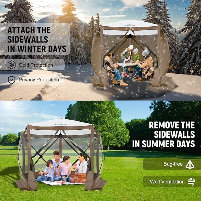 COBIZI 10x10 FT Pop up Gazebo, Popup Canopy Tent,Screened in Gazebos with sidewalls,Waterproof Portable Outdoor Small Screen Tents Sun Shelter,carpas para Patio for Camping,Garden,Backyard,Brown