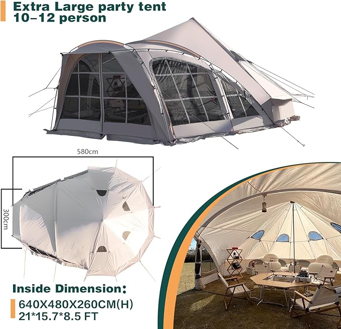 Tents 4/6/8/12 Person, Easy Setup Waterproof Camping Tent with Rainfly, Portable Double Layer Large Family Tent for Camping Backyard Outdoor &Hiking