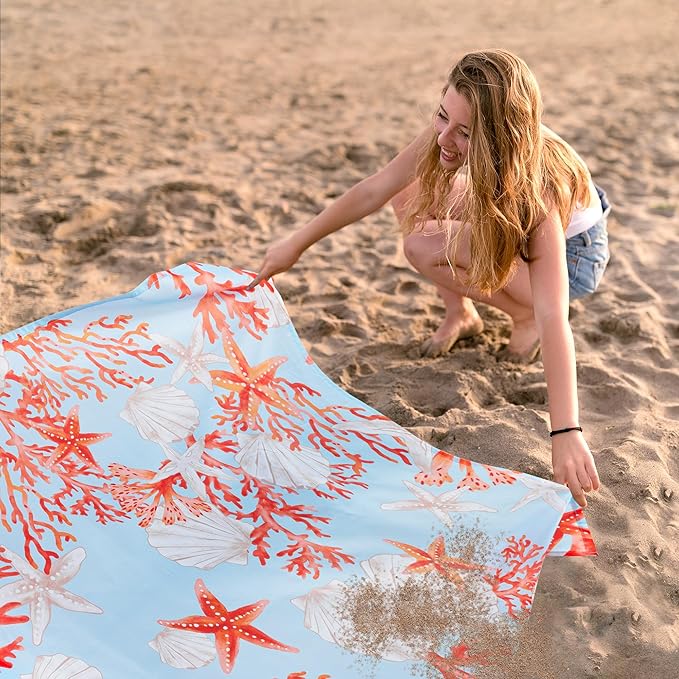 Beach Blanket, Waterproof Sandproof Beach Blanket with 4 Stakes & 4 Pockets, 78''×86'' Large Compact Lightweight Sand Free Outdoor Mat Essentials for Camping, Travel, Hiking