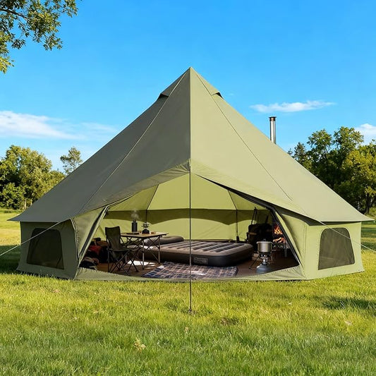 Bell Tent for Family Camping, 9.8/13.1/16.4 FT Yurt Tent with Stove Jack, 4 Season Oxford Tents for Outdoor Party, Hot Tent Shelter Fits 3-4 People