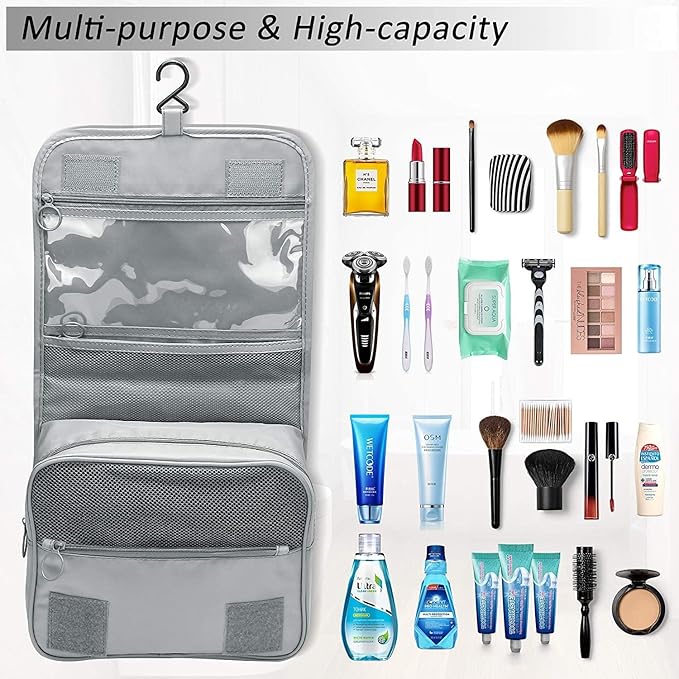 Trawila Travel Hanging Toiletry Bag Cosmetic Bag Makeup Organizers for Men & Women with Sturdy Hook (Gray 2)