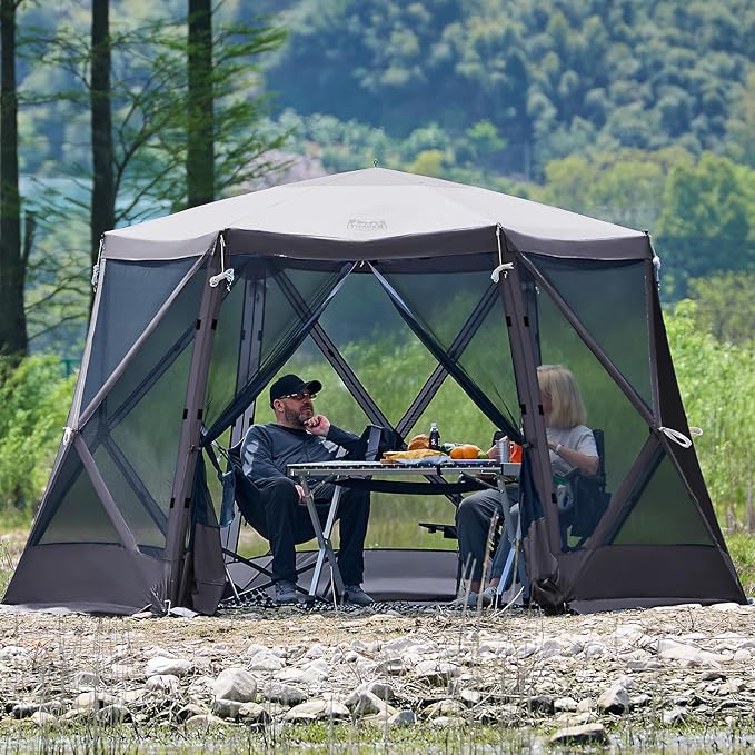 TIMBER RIDGE Easy Pop Up Gazebo Canopy Tent for Camping, 11.5 X 9.8 Ft Portable Instant Screenhouse, Pop Up Screened in Canopy with Netting for Backyard, Patio, Outdoor, Tailgating, Picnics, Grey
