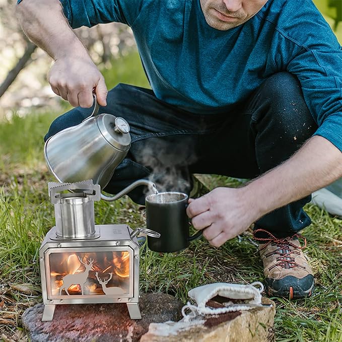 Portable Outdoor Camping Stove for Backpacking BBQ Hiking Picnic Cooking Stainless Steel Fire Stove(Small)