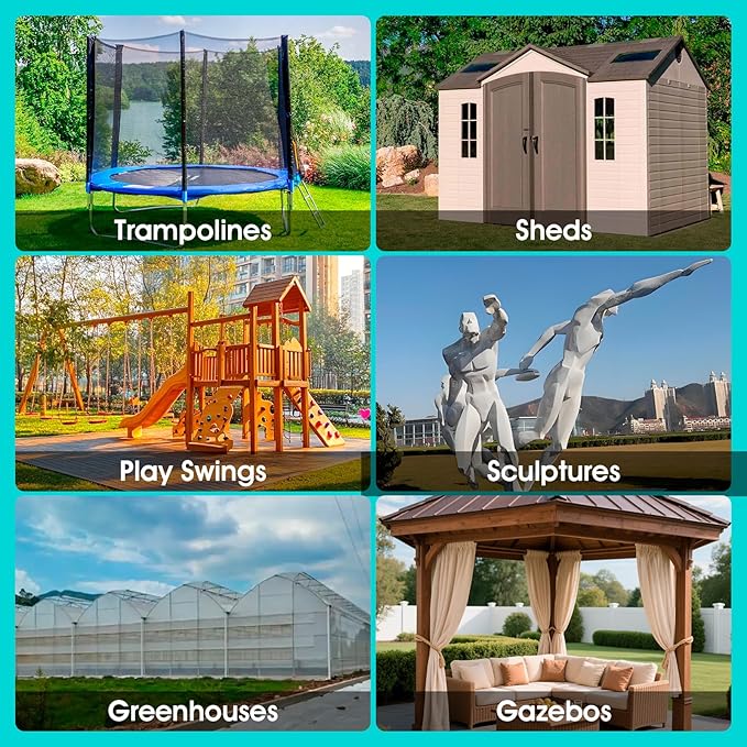 Ground Anchors Shed Anchors Kit with 1/8" Galvanized Cable and Turnbuckles, Trampoline Stakes Heavy Duty Earth Anchor for Sheds Canopy Gazebo Mobile Home Swing Set(6x15in)