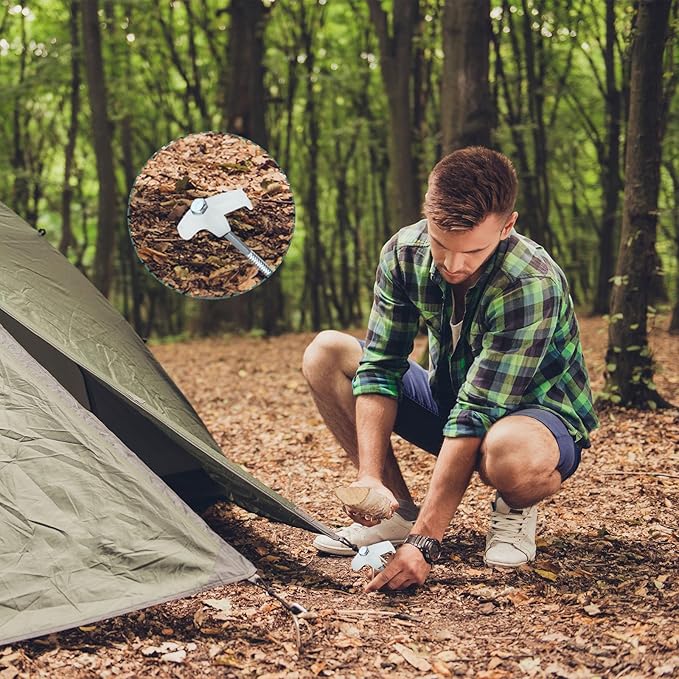 Hicarer 10 Pcs 12 Inch Tent Stakes Screw in Camping Stakes Heavy Duty Metal Spikes Ground Anchor Peg Threaded Tent Spikes with Hex Head Driver for Camping Garden Inflatable (Luminous White)