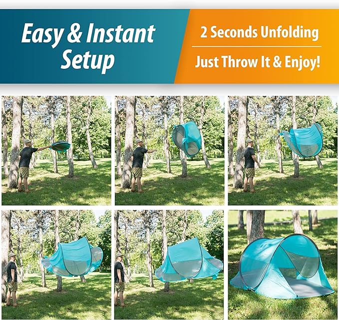 Vaygway Pop-up Tent and Automatic Instant Portable Cabana - Premium Quality 2-4 Person Easy Throw Setup Windproof Waterproof Travel Cabana Beach Tent Shelter- for Hiking, Camping & Outdoor Activities