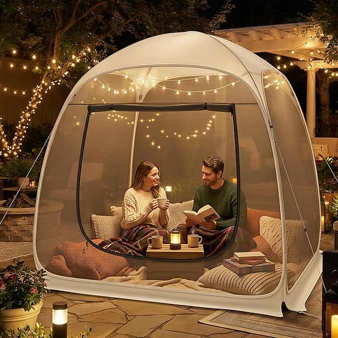 TABU Pop Up Screen House Tent, 6x6 FT Screen Room Canopy with Mosquito Mesh, Instant UV Resistant Shelter with Carry Bag, for 2-4 Person, Beige
