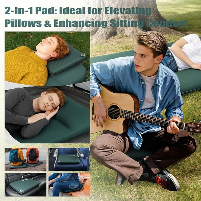 Self Inflating Sleeping Pad with Electric Pump and Pillow, 3.15" Ultra-Thick Memory Foam Camping Pad, Portable 4-Season Camping Mats Pad, Cushions Camping Essentials Gear for Travel Tent Car
