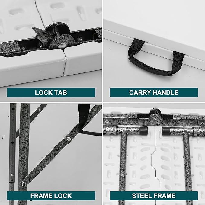 4ft Table, Adjustable Height Table with Foldable, Easy to Carry, for Family Gatherings, Outdoor Gatherings, Indoor
