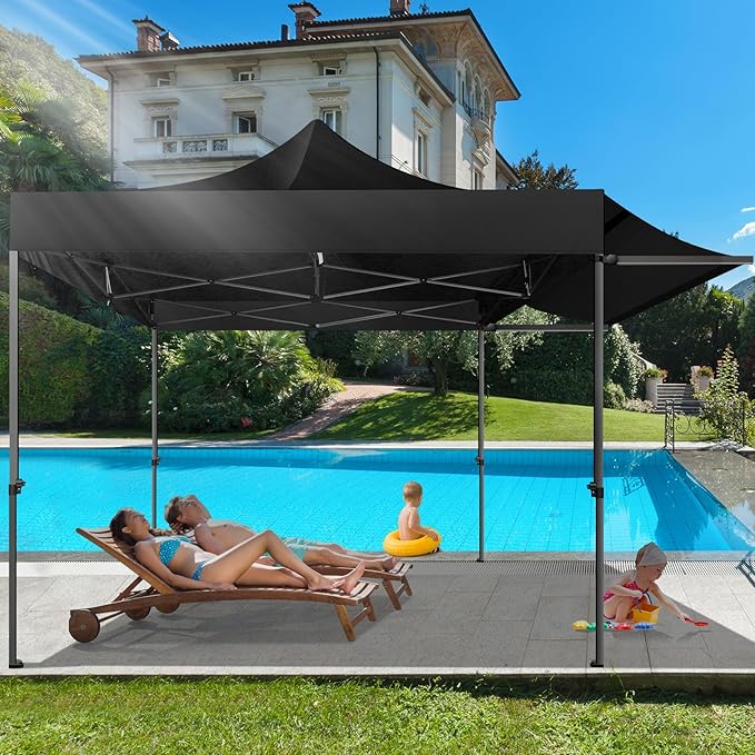 COBIZI 10x10 Pop Up Canopy Tent with Awning,Heavy Duty Canopy UPF 50+ All Season Wind Waterproof Commercial Outdoor Street Vendors Party Tents for Parties Canopy with Carry Bag(10 x 10 ft Black)