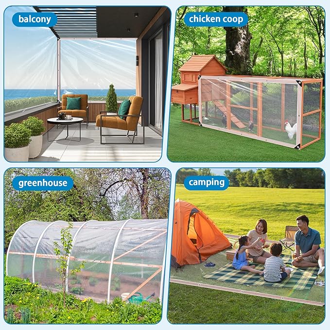 Clear Waterproof Tarp with Grommets 10x10ft,Heavy Duty Clear Vinyl Plastic Tarps for Winter Outdoor,Transparent Tarpaulin PVC Tarps Covering for Patio Henhouse Porch Canopy Plant Camping
