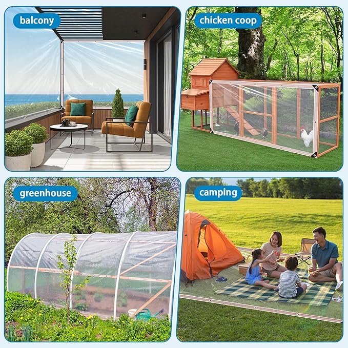 Clear Waterproof Tarp with Grommets 8x10ft,Heavy Duty Clear Vinyl Plastic Tarps for Winter Outdoor,Transparent Tarpaulin PVC Tarps Covering for Patio Henhouse Porch Canopy Plant Camping