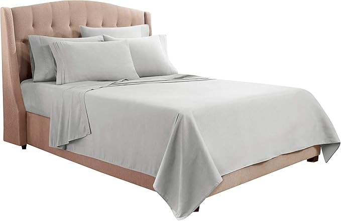 Clara Clark 5 Piece Twin Bed Sheet Set - Silver, Microfiber, Luxury Hotel Quality, Deep Pocket, Fade Resistant, 1800 Thread Count, Breathable, 3 Pillowcases & Fitted & Flat Sheet