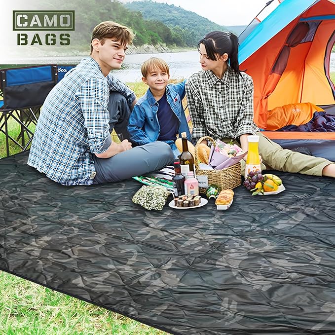 Outdoor Packable Camo Blanket - 1000D Polyester Interior & RIPSTOP Fabric Exterior Blanket with Adjustable & Removable Carrying Strap - Front, Back Storage Pocket - Ideal for Camping & Outdoor Use