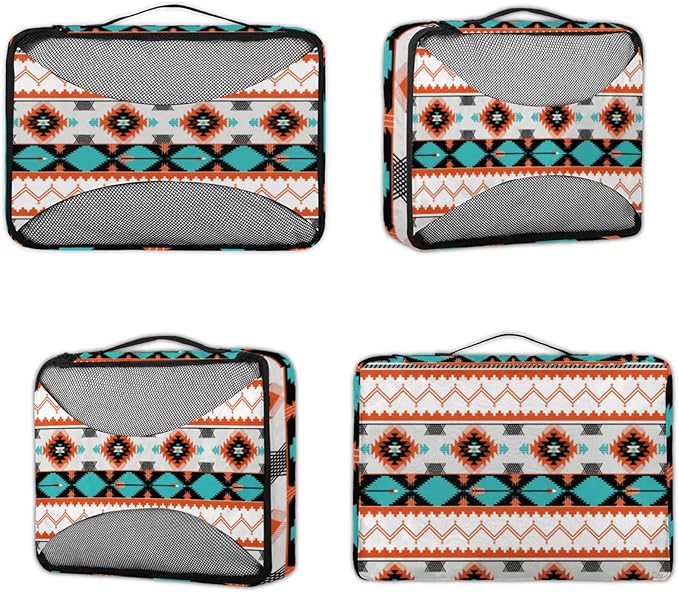Aztec Western Compression Packing Cubes for Travel,Expandable Cubes Storage Bag Carry on Luggage Organizers for Toiletry Clothes Shoe Accessories 4 Set