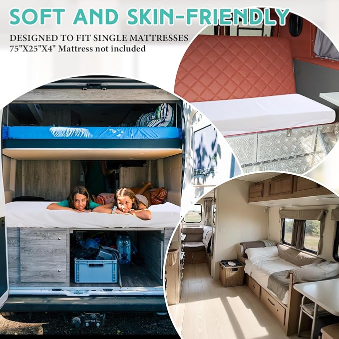 Breling Fitted Sheet (Sheet Only) Compatible with Milliard Trifold Mattress Folding Mattress Fitted Microfiber Bedclothes for Camp Bunk Rvs Bed(White,2 Pcs,Single,4'')