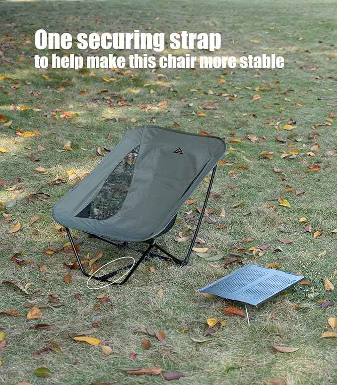 iClimb Low Ultralight Compact Camping Folding Chair with Side Pocket and Carry Bag (Beige)