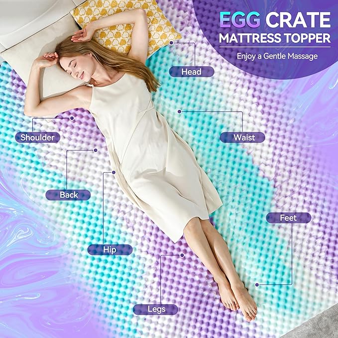 SINWEEK 2 Inch Egg Crate Memory Foam Mattress Topper Twin XL, Twin Extra Long Mattress Pads for College Dorm Single Bed, Pressure Relieve CertiPUR-US Certified,39x80 Inches, Colorful