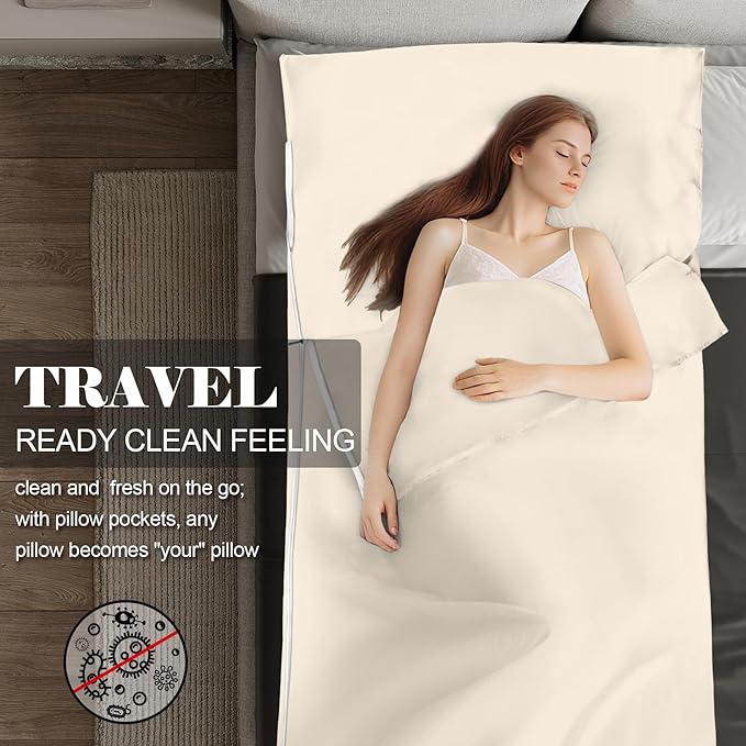 Sleeping Bag Liner,Long Staple Cotton, Adult Sleep Sack & Travel Sheets,Travel Sleep Sack for Backpacking, Hotels & Hostels Lightweight Travel Sheet Camping Sheets,Has Full Length Zipper