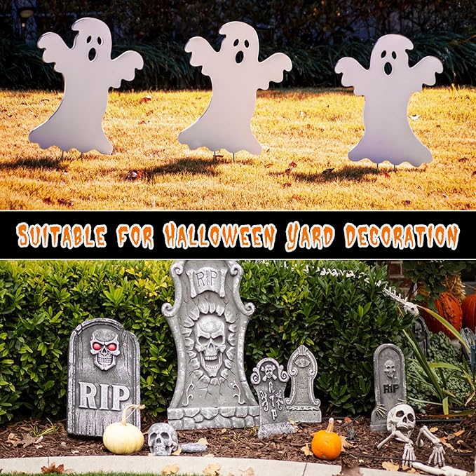 28PCS Metal Halloween Tombstone Stakes 6.5"X3" T Shaped Tombstone Stakes, Foam Graveyard Stakes, Tombstone Metal Stakes, T Shape Metal Stakes for Halloween Tombstone Yard Lawn Outdoor Decorations