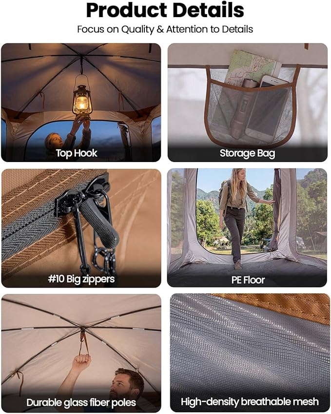 Porayhut Pop up Screen House Tent Sun Shelter with Breathable Mesh Doors,Portable Camping Tent with Detachable Waterproof Floor,10x10FT Screen Canopy Outdoor for Family Friends Party