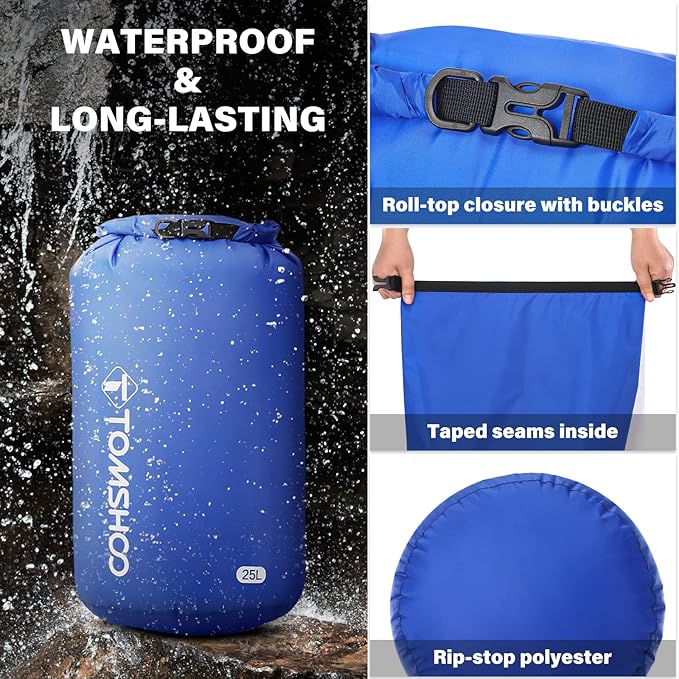 TOMSHOO Dry Bag 3-Pack/5-Pack, Lightweight Waterproof Bags Roll Top Sack Set Keeps Gear Dry for Hiking, Beach, Fishing, Kayaking, Boating, Swimming, Camping