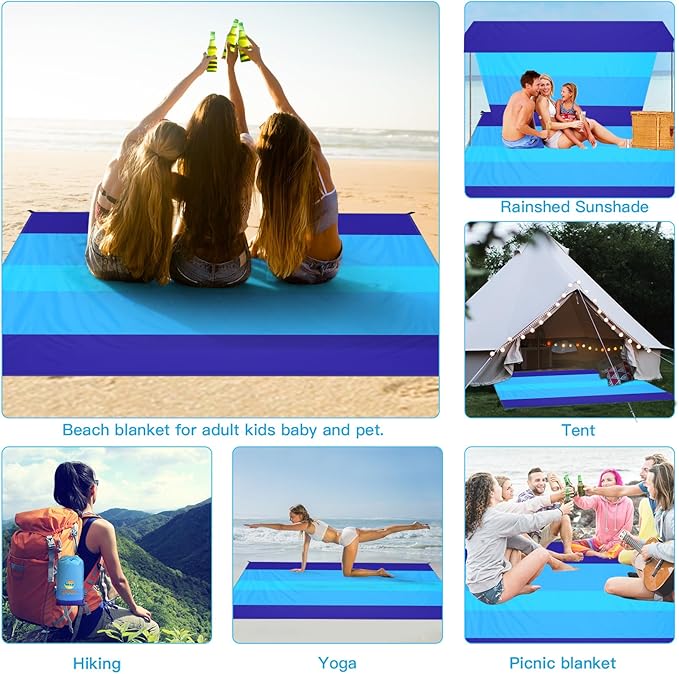 BYDOLL Beach Blanket Waterproof Sandproof Large 78''×81''/10'×9' Sand Free Oversized Sandless Picnic Mat Water Proof Packable Lightweight Blanket for Beach Camping Hiking Travel